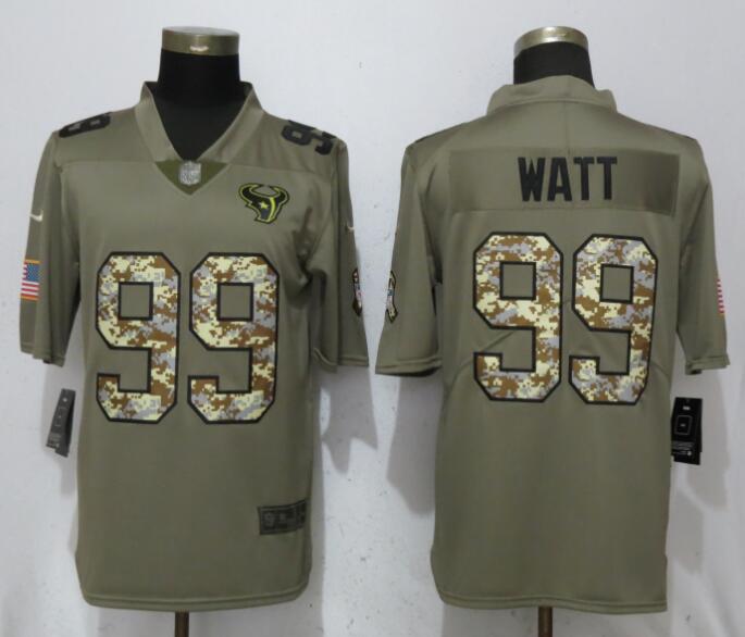Men Houston Texans #99 Watt Olive Camo Carson Salute to Service Nike Limited NFL Jerseys